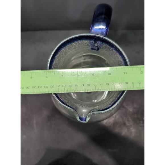 Mexican Hand Blown Glass Pitcher, Cobalt Blue Rim, 160 Oz Bubble Pitcher‎ - Picture 9 of 10